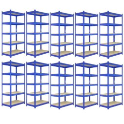 10 x Blue Racking Bay Unit 5 Tier Heavy Duty Steel Metal 280kg capacity Per Shelf Garage Shelves Storage Warehouse Shed Workshop Boltless Shelving 120cm x 45cm x 180cm Free Rubber Mallet