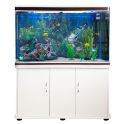 MonsterShop Fish Tank Aquarium & Starter Accessories, White Cabinet, White Gravel, 4ft, 300L