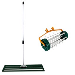 Lawn Leveller & Aerator Manual Grass Roller 3.8cm Spikes 100cm x 32cm Green Levelling Rake Lute Removable Dual Purpose Extendable Handle 1.15 - 1.9m Easy Grip Heavy Duty Steel Aluminium Garden Tool