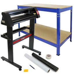 720mm Vinyl Cutter Weeding Kit Blue Q-rax Workbench Bundle PixMax Vinyl Cutting Plotter Squeegee Application Tape Aluminum Stand Protective Cover Cutting Printer Sign Maker Storage Bench