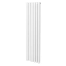 Oval Column Radiator 1800mm x 480mm Modern Designer Double Panel Central Heating Heater Gloss White Carbon Steel Vertical Kitchen Living Room Bathroom FREE Cleaning Brush Fixing Kit & Brackets