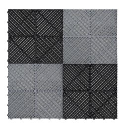 Vented Modular Interlocking Flooring Tiles & Edges 60 Black & 60 Grey Single Garage Heavy Duty Floor Mat Showroom Workshop Outdoor Polypropylene Anti Slip Weather Resistant Drainage 3.2m x 6m 19.2m2