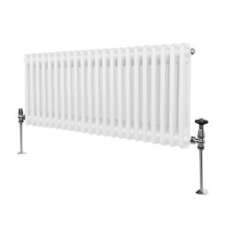 Traditional 2 Column Radiator 300mm x 1012mm Modern Central Heating Heater Gloss White Carbon Steel Horizontal Wall Mounted Kitchen Living Room Bathroom FREE Cleaning Brush Fixing Kit & Brackets