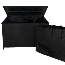 Rattan Garden Storage Black Box & Waterproof Carry Bag Large Cushion Blanket Tools Toys Furniture Chest 582L Outdoor Patio Deck Steel Frame UV & Weather Resistant Gas Assisted Lift Lid Portable Wheels