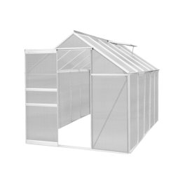 Greenhouse 6 x 10ft Aluminium Polycarbonate Steel Silver Weather Resistant Frame Support Bars Interchangeable Sliding Door 2 Roof Window Vents Walk In Gutter FREE W Clips