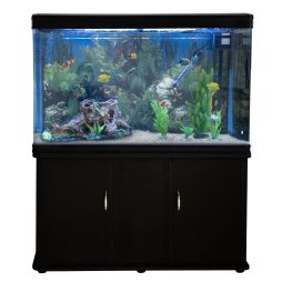MonsterShop Fish Tank Aquarium & Starter Accessories, Black Cabinet, White Gravel, 4ft, 300L