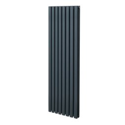 Oval Column Radiator 1600mm x 480mm Modern Designer Double Panel Central Heating Heater Matt Grey Carbon Steel Vertical Kitchen Living Room Bathroom FREE Cleaning Brush Fixing Kit & Brackets