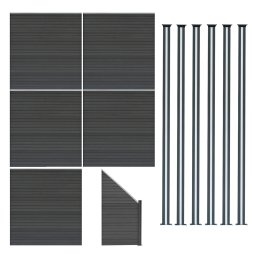 Composite Fence Panels, Angled Piece & LED Posts 6ft x 31.5ft - Grey
