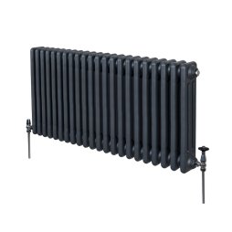Traditional 3 Column Radiator 600mm x 1012mm Modern Central Heating Heater Matt Anthracite Grey Carbon Steel Horizontal Wall Mounted Kitchen Living Room Bathroom Cleaning Brush Fixing Kit & Brackets