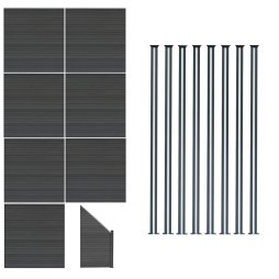 Composite Fence Panels, Angled Piece & LED Posts 6ft x 43ft - Grey