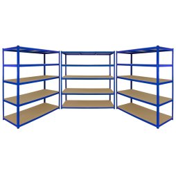 Pack of 3 Garage Shelving Unit Extra Wide - 5 Tier Heavy Duty Rack for Storage Steel Utility Shelves | Metal & MDF Boltless Racking Assembly System | Capacity 3975KG + FREE Rubber Mallet