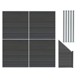 Composite Fence Panels, Angled Piece & LED Posts 6ft x 25ft - Grey
