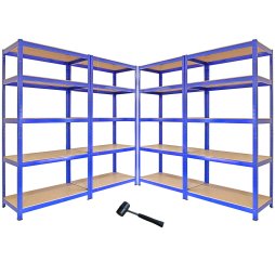 4 x Monster Racking T-Rax Metal Storage Shelves, Blue, 90cm W, 45cm D / 5600kg Capacity / FREE rubber mallet