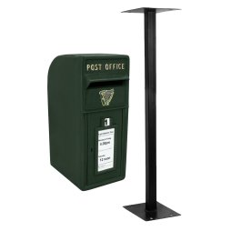 Royal Mail Post Box Irish with Floor Stand ER Cast Iron Wall Mounted Wedding Authentic Pillar Replica Lockable Post Office Letter Box Green