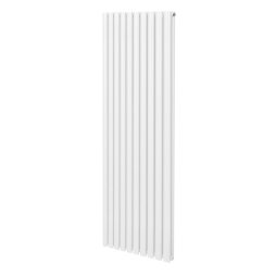 Oval Column Radiator 1800mm x 600mm Modern Designer Double Panel Central Heating Heater Gloss White Carbon Steel Vertical Kitchen Living Room Bathroom FREE Cleaning Brush Fixing Kit & Brackets