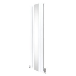 Flat Panel Radiator With Mirror 1800mm x 425mm & TRV Chrome Valves Designer Double Column Vertical White Carbon Steel Wall Mounted Kitchen Living Room Cleaning Brush Fixing Kit & Brackets