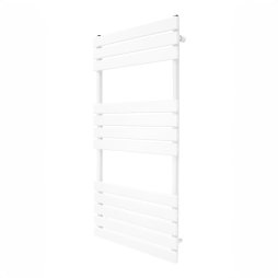 Vertical Towel Radiator Designer Flat Panel 1200mm x 600mm Bathroom Heated Rail Gloss White Central Heating Ladder Heater Wall Mounted Carbon Steel FREE Cleaning Brush Fixing Kit & Brackets