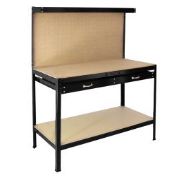 Garage Workbench With Pegboard Drawer Heavy Duty Bench Steel Tool Storage Station Unit With Shelves FREE 40 Hooks DIY Workshop Industrial Metal Work-table Worktop Black