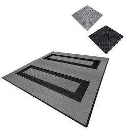 Vented Modular Interlocking Flooring Tiles & Edges 165 Grey & 60 Black Double Garage Heavy Duty Floor Mat Showroom Workshop Outdoor Polypropylene Anti Slip Weather Resistant Drainage 6m x 6m 36m2