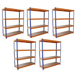 Monster Racking S-RAX 5 x Metal Shelving Heavy Duty Racking Units, 265kg/Shelf, 150cm x 50cm x 180cm