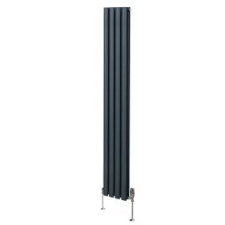 Oval Column Radiator 1800mm x 240mm & TRV Chrome Valves Modern Designer Double Panel Central Heating Heater Anthracite Grey Steel Vertical Kitchen Living Room FREE Cleaning Brush Fixing Kit & Brackets
