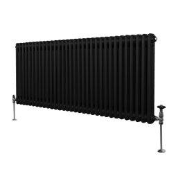Traditional 2 Column Radiator 600mm x 1462mm Modern Central Heating Heater Matt Black Carbon Steel Horizontal Wall Mounted Kitchen Living Room Bathroom FREE Cleaning Brush Fixing Kit & Brackets
