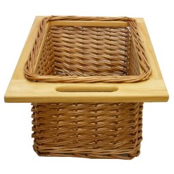 Pull out Wicker Basket Drawer 400mm Kitchen Storage Solution Larder Base Unit Cupboard with Handle Rustic Beech Wood Farmhouse Style 100% Handmade Rattan FREE Fixing Kit Included – Brown