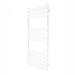 Vertical Towel Radiator Designer Flat Panel 1200mm x 500mm Bathroom Heated Rail Gloss White Central Heating Ladder Heater Wall Mounted Carbon Steel FREE Cleaning Brush Fixing Kit & Brackets