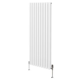 Oval Column Radiator 1600mm x 600mm & TRV Chrome Valves Modern Designer Double Panel Central Heating Heater White Steel Vertical Kitchen Living Room FREE Cleaning Brush Fixing Kit & Brackets