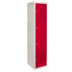 MonsterShop Metal Lockers 4 Door Storage, Flatpack Red & Grey Metal Lockable Unit, School Staff Gym Changing