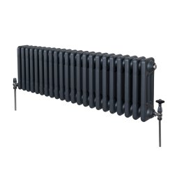 Traditional 3 Column Radiator 300mm x 1012mm Modern Central Heating Heater Anthracite Matt Grey Carbon Steel Horizontal Wall Mounted Kitchen Living Room Bathroom Cleaning Brush Fixing Kit & Brackets