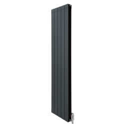 Aluminium Designer Radiator 1800mm x 395mm & TRV Chrome Valves Vertical Double Flat Panel Column Lightweight Modern Heater Matt Anthracite Grey Kitchen Living Room Cleaning Brush Fixing Kit Brackets