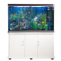 MonsterShop Fish Tank Aquarium & Starter Accessories, White Cabinet, Black Gravel, 4ft, 300L