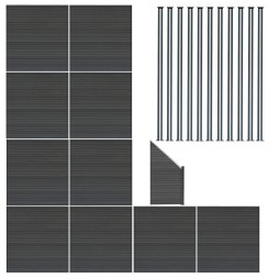 Composite Fence Panels, Angled Piece & LED Posts 6ft x 60ft - Grey