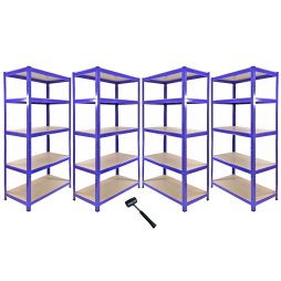 1 x Corner Garage Racking Unit & 4 x Single Racking Storage Units / 5 T-Rax Blue Steel & MDF Shelves / 6925kg capacity / 265kg per shelf / Free Rubber Mallet
