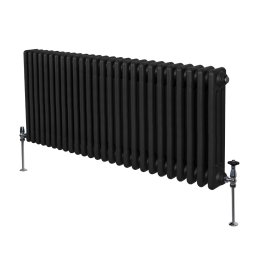 Traditional 3 Column Radiator 600mm x 1192mm Modern Central Heating Heater Matt Black Carbon Steel Horizontal Wall Mounted Kitchen Living Room Bathroom Cleaning Brush Fixing Kit & Brackets