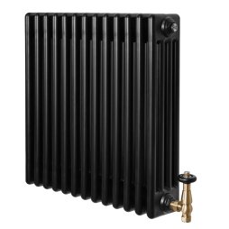 Traditional 4 Column Radiator & Valves - 600 x 605mm - Black