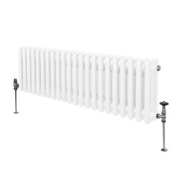 Traditional 3 Column Radiator 300mm x 1012mm Modern Central Heating Heater Gloss White Carbon Steel Horizontal Wall Mounted Kitchen Living Room Bathroom Cleaning Brush Fixing Kit & Brackets