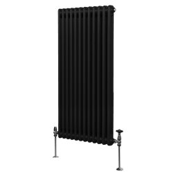 Traditional 2 Column Radiator 1500mm x 562mm Modern Central Heating Heater Matt Black Carbon Steel Vertical Wall Mounted Kitchen Living Room Bathroom Cleaning Brush Fixing Kit & Brackets
