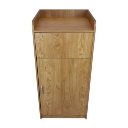Wooden Litter Bin & Tray Stand Light Oak Finish Commercial Restaurant Food Hall Takeaway Cafe Waste Bin Enclosure Cabinet Swing Door Melamine MDF FREE 100L Rubbish Bin FREE Black Vinyl Stickers