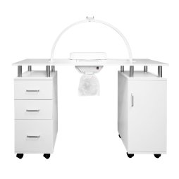 Professional Manicure Table & LED Half Moon Lamp 29.5In Nail Beauty Salon Dust Collector Removable Cushion Wheels Pull Out Drawers 1 Cupboard 2 Shelves 3 Colour Dimmable Temperature Light Phone Holder