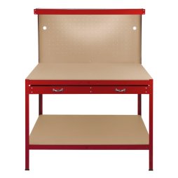 Garage Workbench Red Pegboard Drawer Shelves LED Light Heavy Duty Steel Wooden Workshop Industrial Shed DIY Work Table Desk Tool Storage Station Unit 370kg Total Capacity 40 Hooks Rubber Mallet