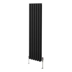 Oval Column Radiator 1600mm x 360mm & TRV Chrome Valves Modern Designer Double Panel Central Heating Heater Black Steel Vertical Kitchen Living Room FREE Cleaning Brush Fixing Kit & Brackets