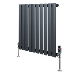 Oval Single Column Radiator & Valves - 600mm x 600mm - Anthracite Grey
