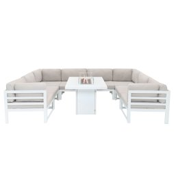 Modular Garden Furniture Set With Fire Pit - White