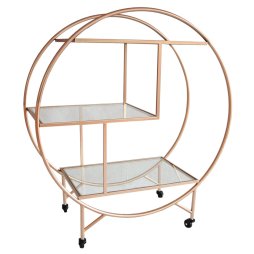 Bar Cart Drinks Trolley Halo Serving Table On Caster Wheels Rose Gold Storage Shelving, 3 Shelves, Art Deco, 30's Styles, Furniture, Vintage, Side-table, Tea Party, Modern