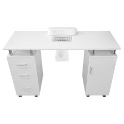 Professional Manicure Table Nail Technician Beauty Salon Tech Station Storage Desk Built In Dust Collector Fan Removable Cushion Rubber Mat 8 Castor Wheels 3 Pull Out Drawers 1 Cupboard 2 Shelves
