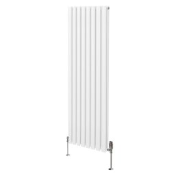 Oval Column Radiator 1600mm x 480mm & TRV Chrome Valves Modern Designer Double Panel Central Heating Heater White Steel Vertical Kitchen Living Room FREE Cleaning Brush Fixing Kit & Brackets
