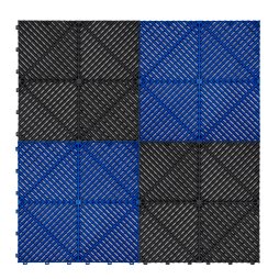 Vented Modular Interlocking Flooring Tiles & Edges 60 Black & 60 Blue Single Garage Heavy Duty Floor Mat Showroom Workshop Outdoor Polypropylene Anti Slip Weather Resistant Drainage 3.2m x 6m 19.2m2