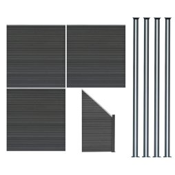 Composite Fence Panels, Angled Piece & LED Posts 6ft x 20ft - Grey